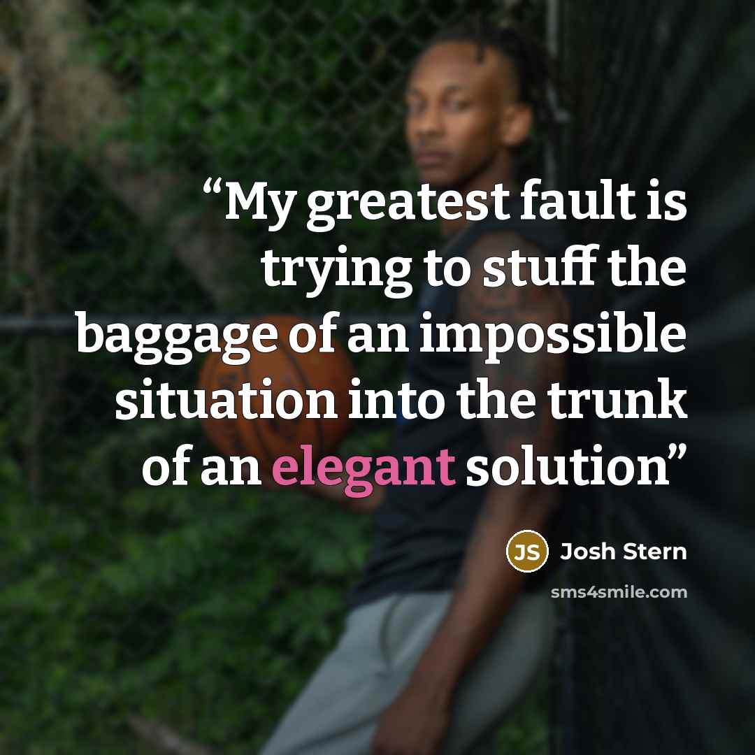 “My greatest fault is trying to stuff the baggage of an impossible situation into the trunk of an elegant solution” quote by Josh Stern