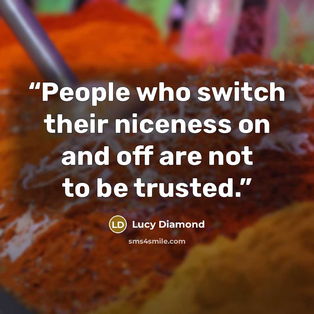 “People who switch their niceness on and off are not to be trusted.” quote by Lucy Diamond