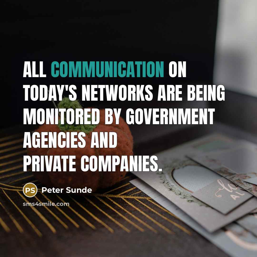 “All communication on today's networks are being monitored by government agencies and private companies.” quote by Peter Sunde
