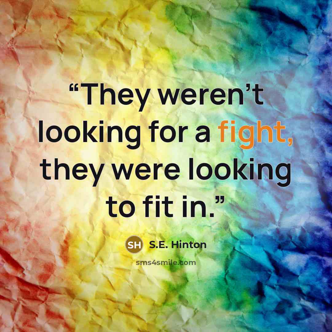 “They weren't looking for a fight, they were looking to fit in.” quote by S.E. Hinton