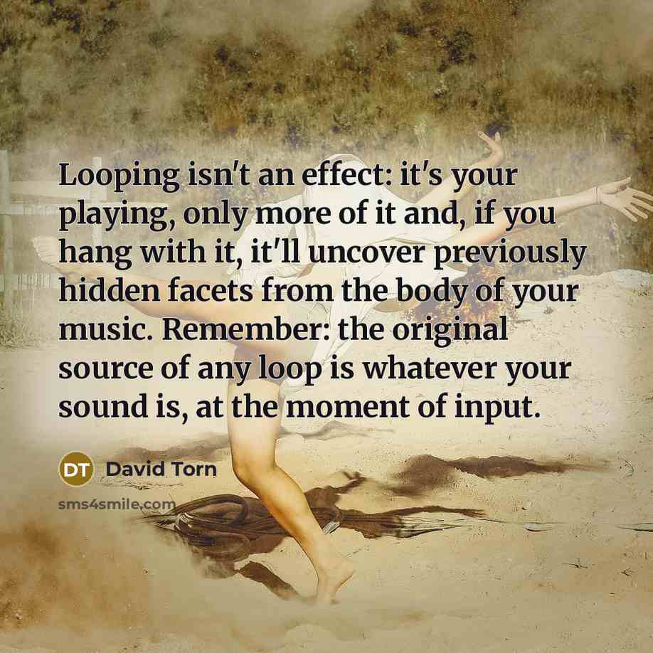 “Looping isn't an effect: it's your playing, only more of it and, if you hang with it, it'll uncover previously hidden facets from the body of your music. Remember: the original source of any loop is whatever your sound is, at the moment of input.” quote by David Torn