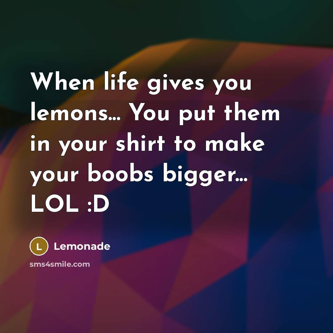 “When life gives you lemons... You put them in your shirt to make your boobs bigger... LOL :D” quote by Lemonade