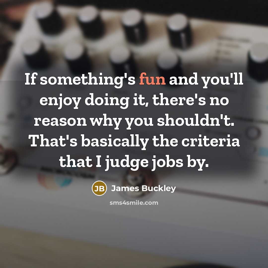 “If something's fun and you'll enjoy doing it, there's no reason why you shouldn't. That's basically the criteria that I judge jobs by.” quote by James Buckley