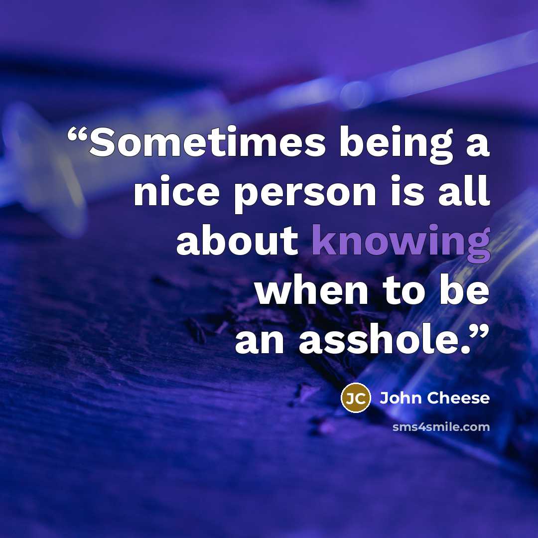 “Sometimes being a nice person is all about knowing when to be an asshole.” quote by John Cheese