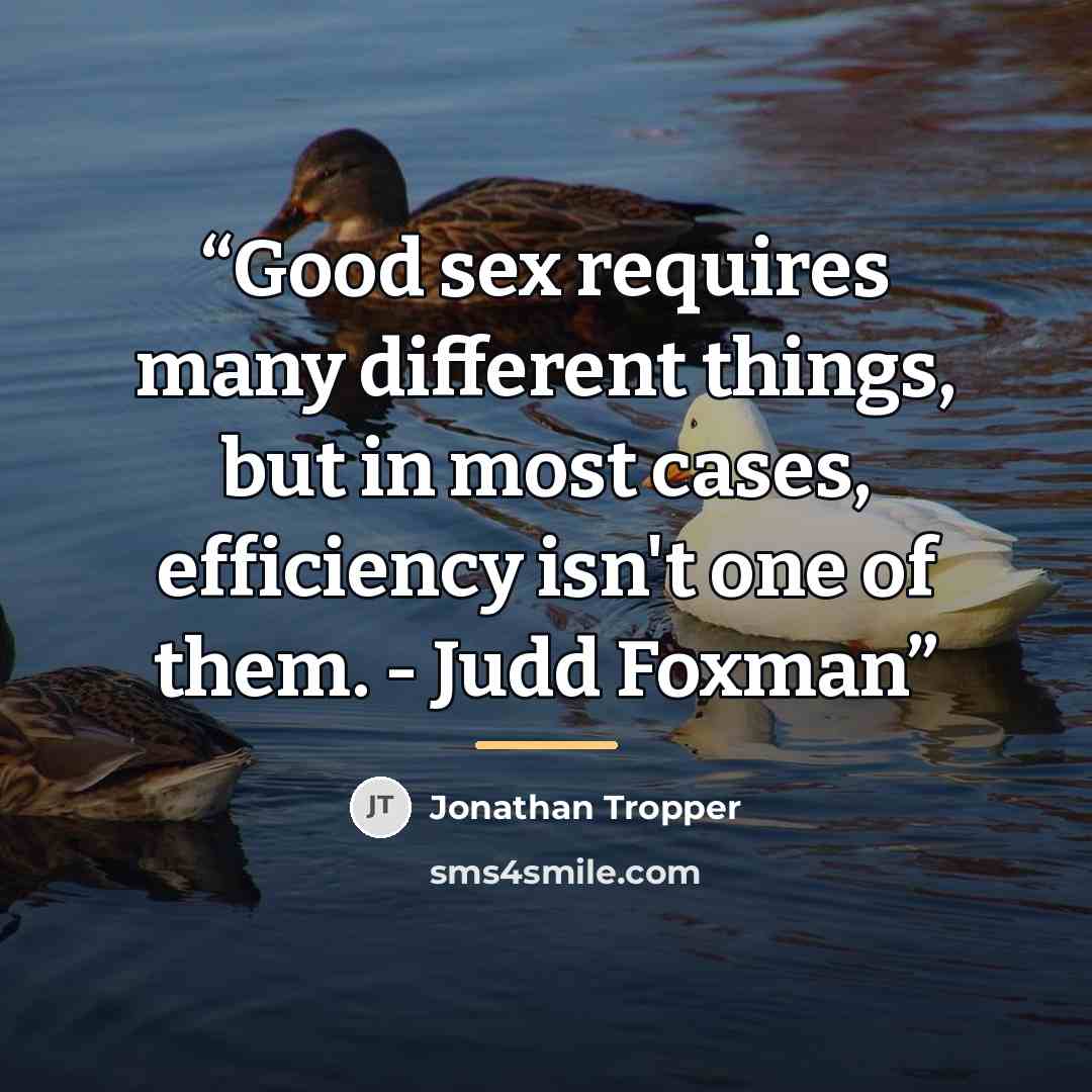 “Good sex requires many different things, but in most cases, efficiency isn't one of them. - Judd Foxman” quote by Jonathan Tropper