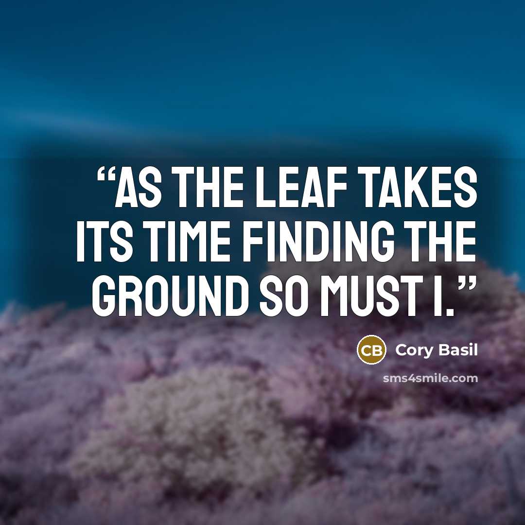 “As the leaf takes its time finding the ground so must I.” quote by Cory Basil
