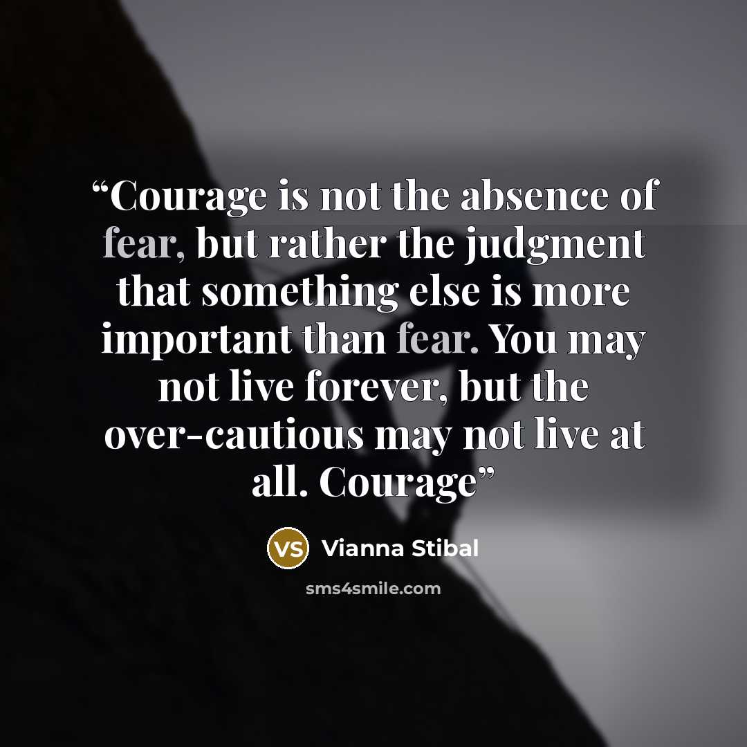 “Courage is not the absence of fear, but rather the judgment that something else is more important than fear. You may not live forever, but the over-cautious may not live at all. Courage” quote by Vianna Stibal