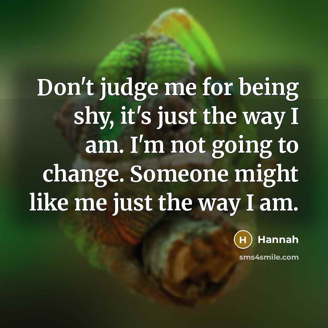 “Don't judge me for being shy, it's just the way I am. I'm not going to change. Someone might like me just the way I am.” quote by Hannah