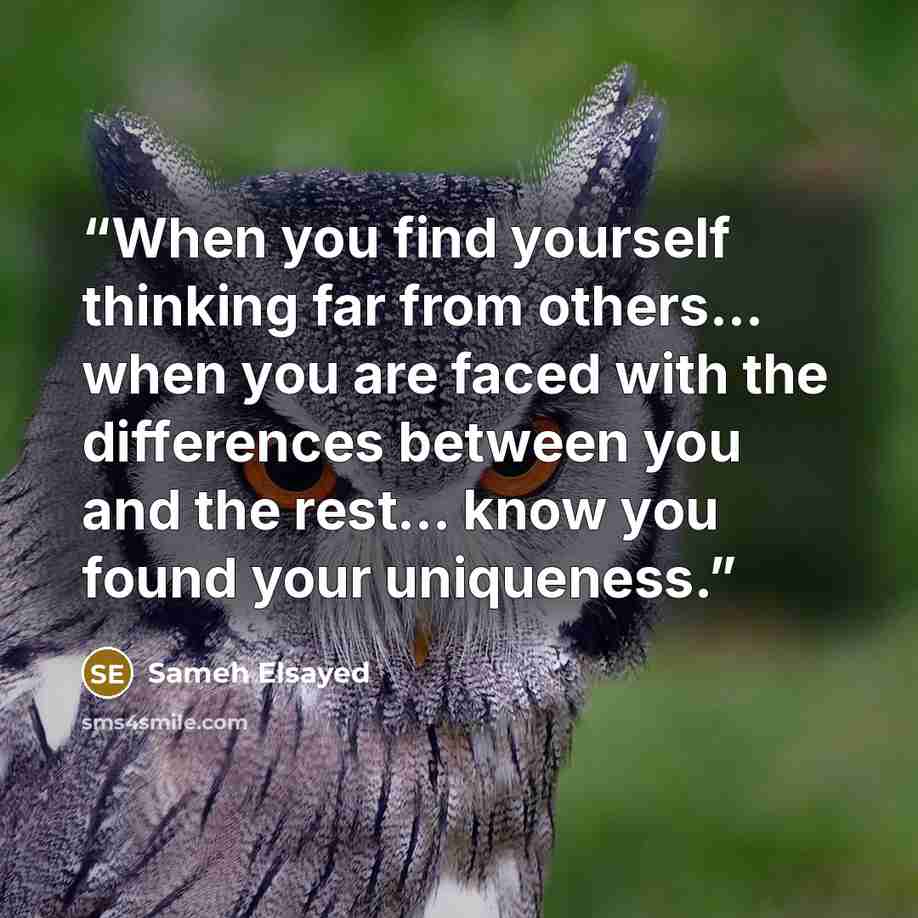 “When you find yourself thinking far from others… when you are faced with the differences between you and the rest… know you found your uniqueness.” quote by Sameh Elsayed