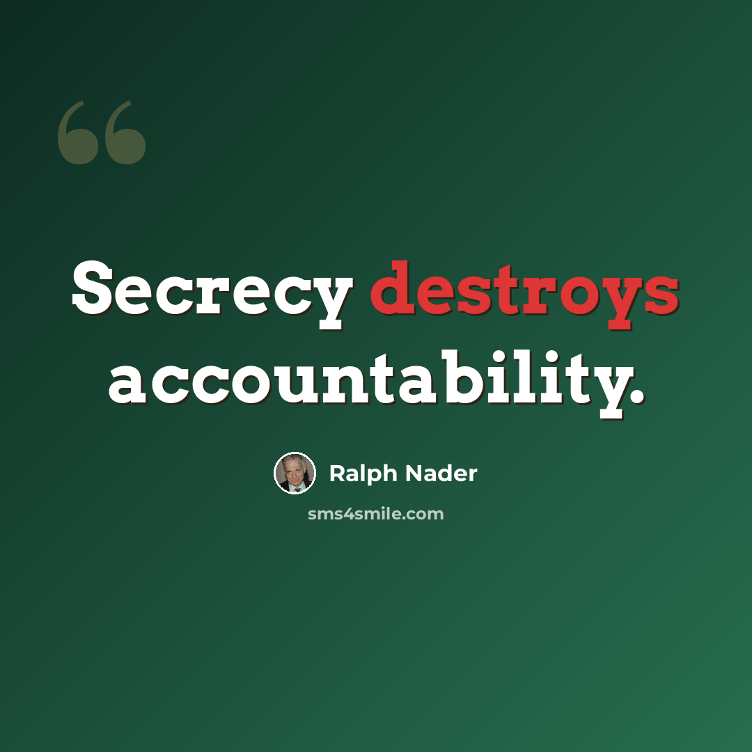 “Secrecy destroys accountability.” quote by Ralph Nader