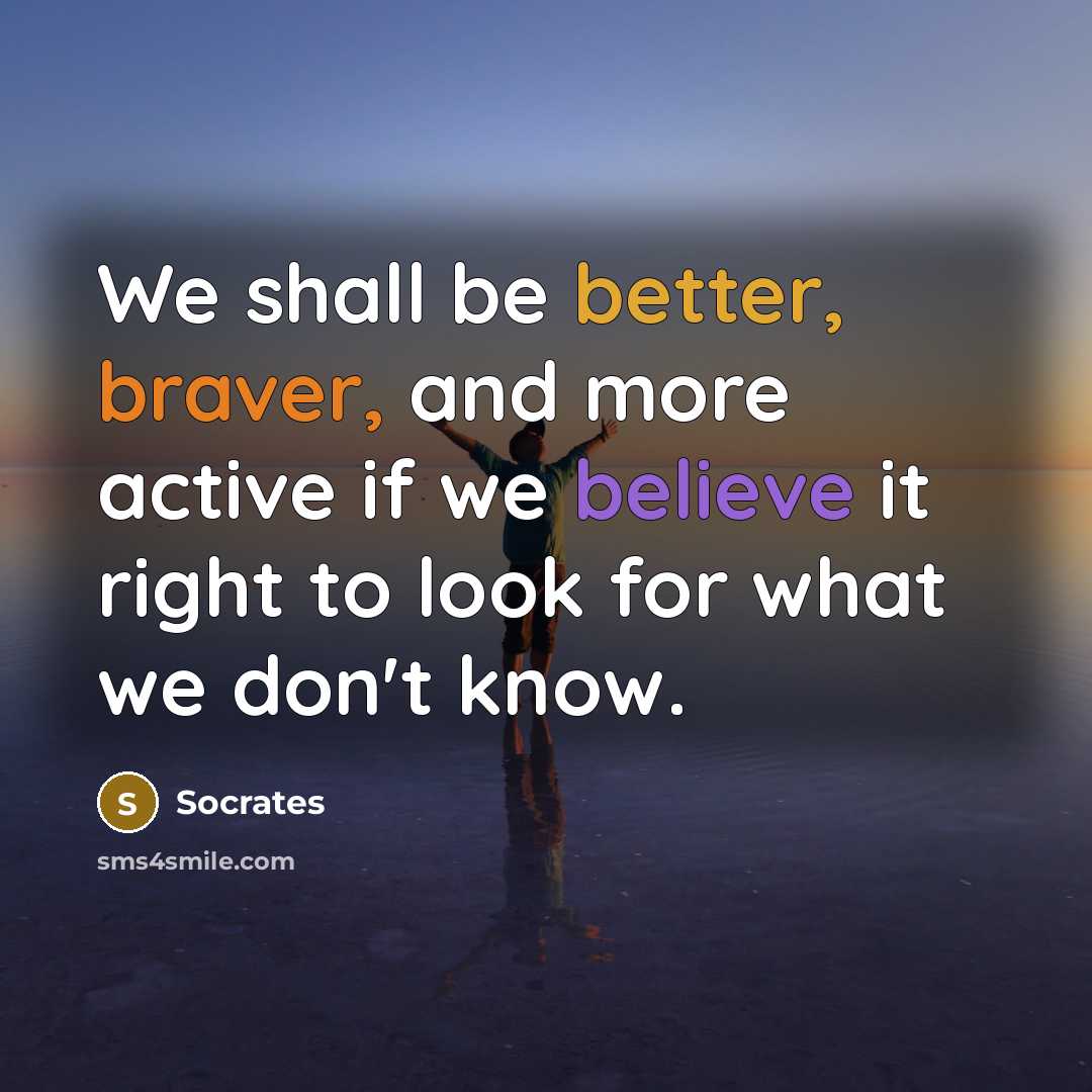 “We shall be better, braver, and more active if we believe it right to look for what we don't know.” quote by Socrates