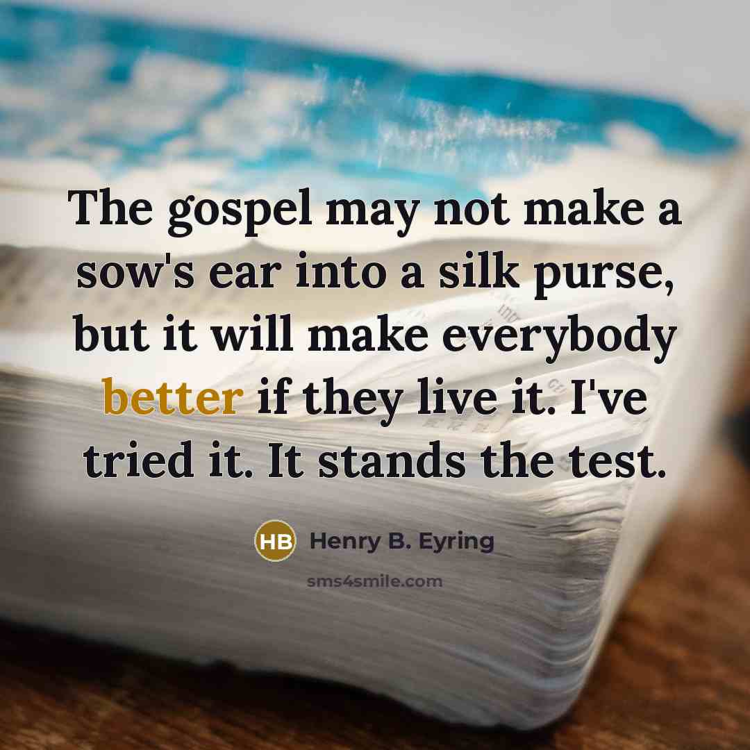“The gospel may not make a sow's ear into a silk purse, but it will make everybody better if they live it. I've tried it. It stands the test.” quote by Henry B. Eyring