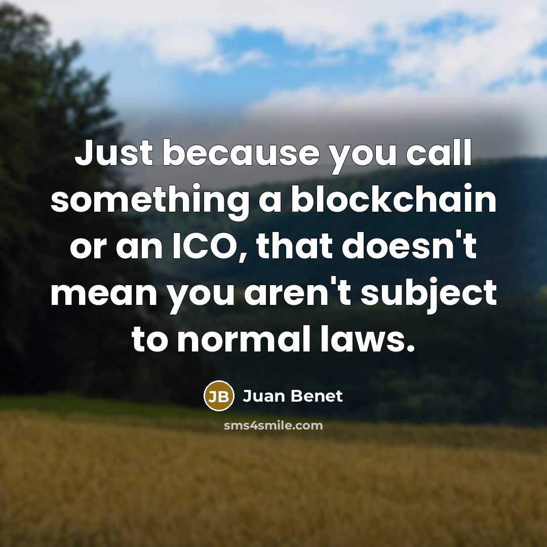 “Just because you call something a blockchain or an ICO, that doesn't mean you aren't subject to normal laws.” quote by Juan Benet