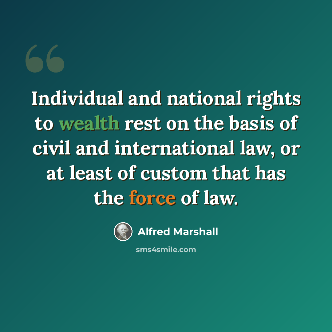 “Individual and national rights to wealth rest on the basis of civil and international law, or at least of custom that has the force of law.” quote by Alfred Marshall
