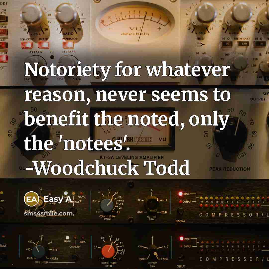 “Notoriety for whatever reason, never seems to benefit the noted, only the 'notees'. -Woodchuck Todd” quote by Easy A