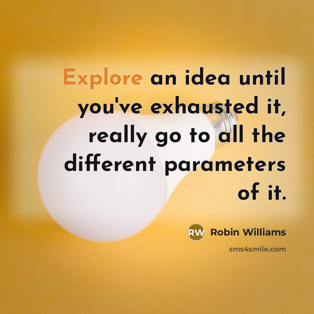 “Explore an idea until you've exhausted it, really go to all the different parameters of it.” quote by Robin Williams