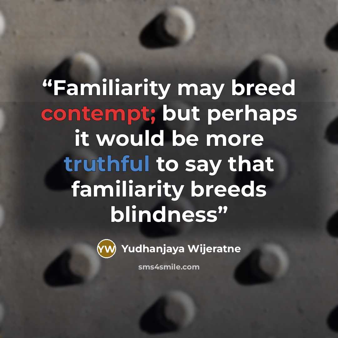 “Familiarity may breed contempt; but perhaps it would be more truthful to say that familiarity breeds blindness” quote by Yudhanjaya Wijeratne