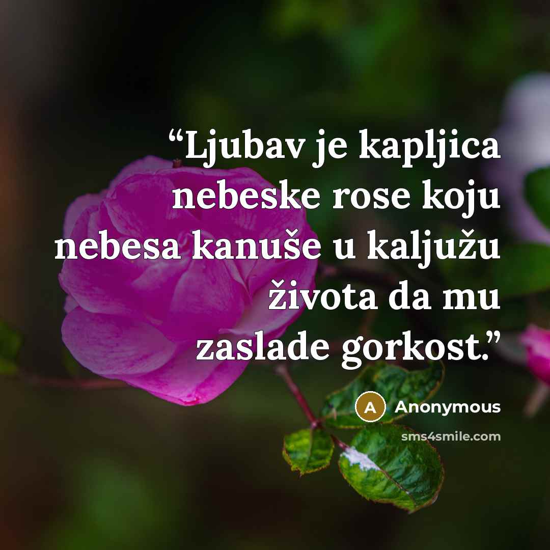“Ljubav je kapljica nebeske rose koju nebesa kanuše u kaljužu života da mu zaslade gorkost.” quote by Anonymous