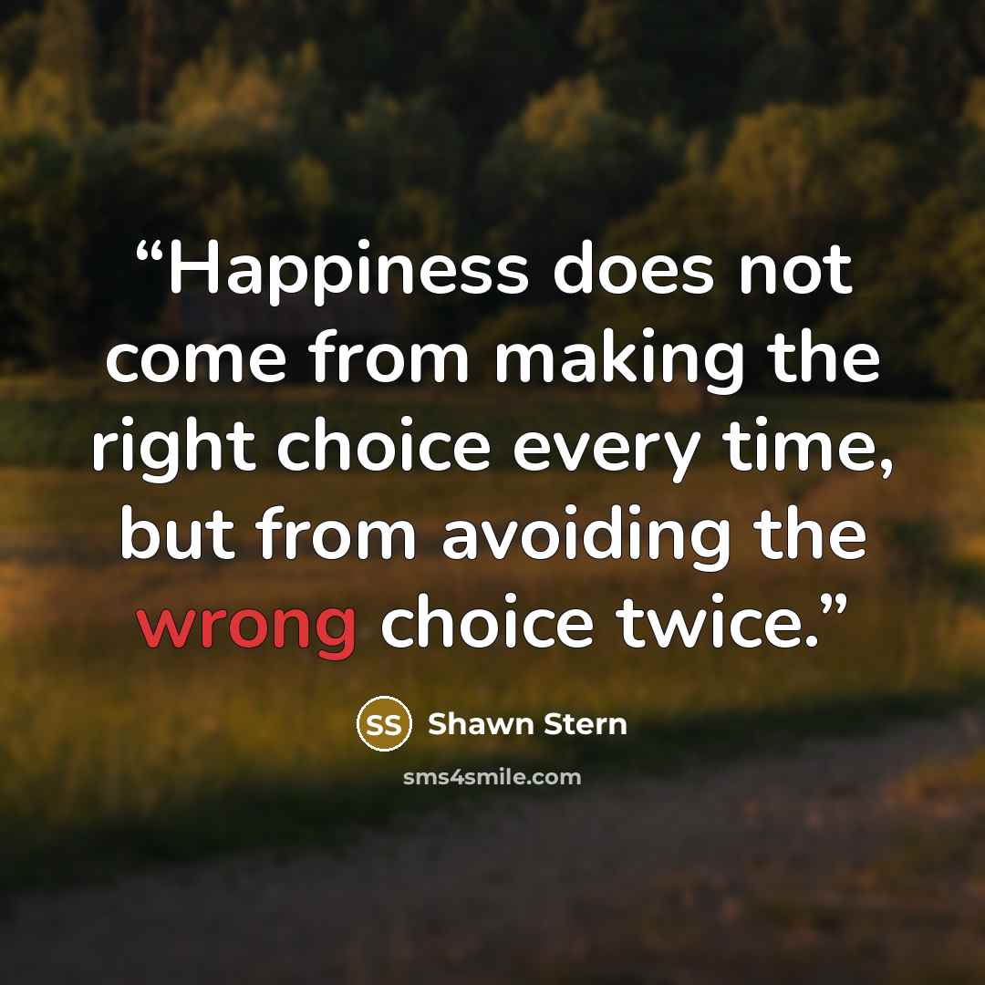 “Happiness does not come from making the right choice every time, but from avoiding the wrong choice twice.” quote by Shawn Stern