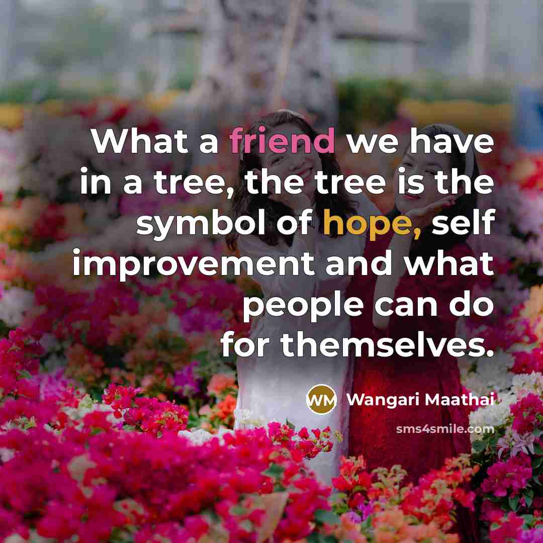 “What a friend we have in a tree, the tree is the symbol of hope, self improvement and what people can do for themselves.” quote by Wangari Maathai