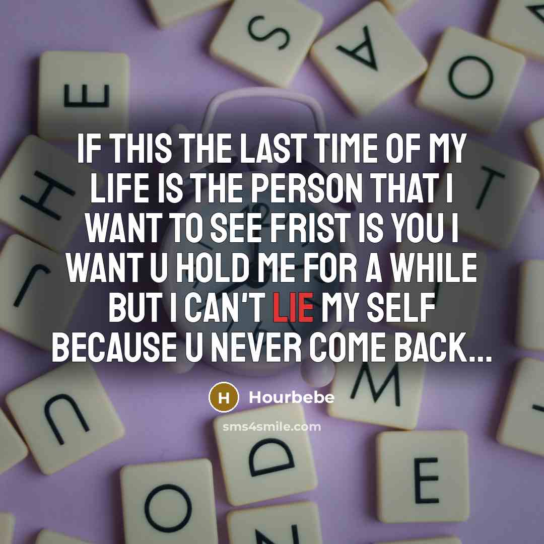 “If this the last time of my life Is the person that I want to see frist is you I want u hold me for a while But I can't lie my self Because u never come back…” quote by HourBebe