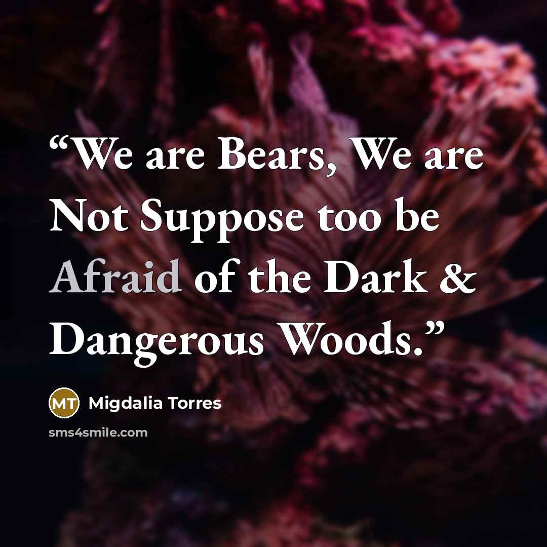 “We are Bears, We are Not Suppose too be Afraid of the Dark & Dangerous Woods.” quote by Migdalia Torres