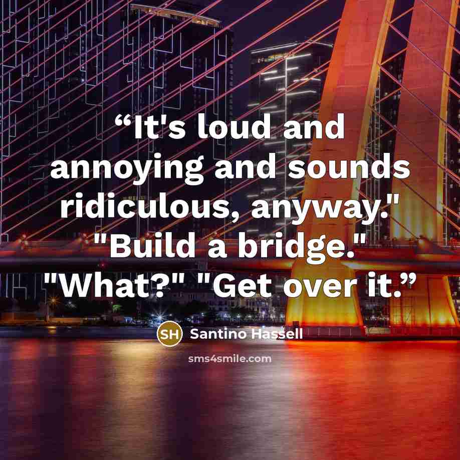 “It's loud and annoying and sounds ridiculous, anyway." "Build a bridge." "What?" "Get over it.” quote by Santino Hassell