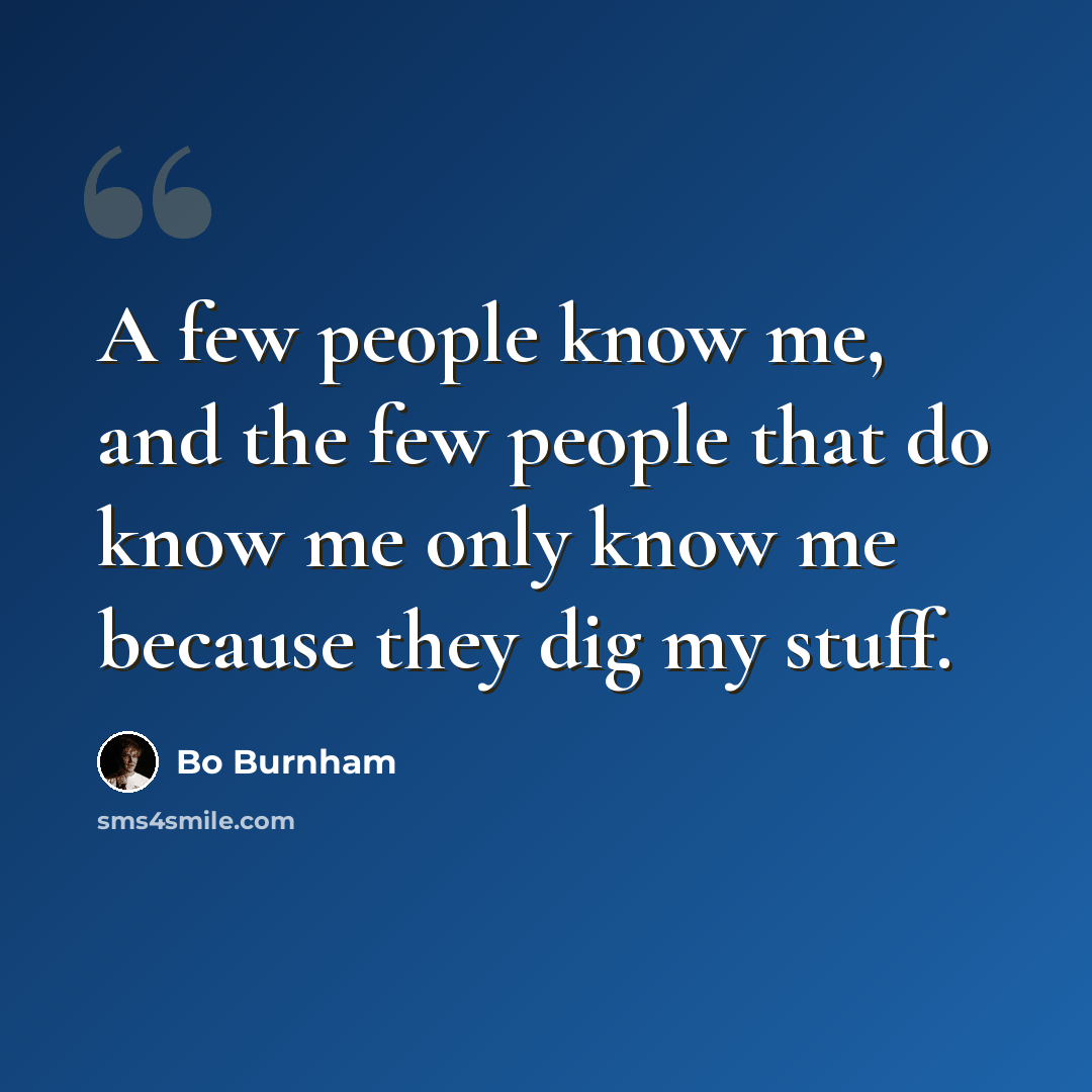 “A few people know me, and the few people that do know me only know me because they dig my stuff.” quote by Bo Burnham