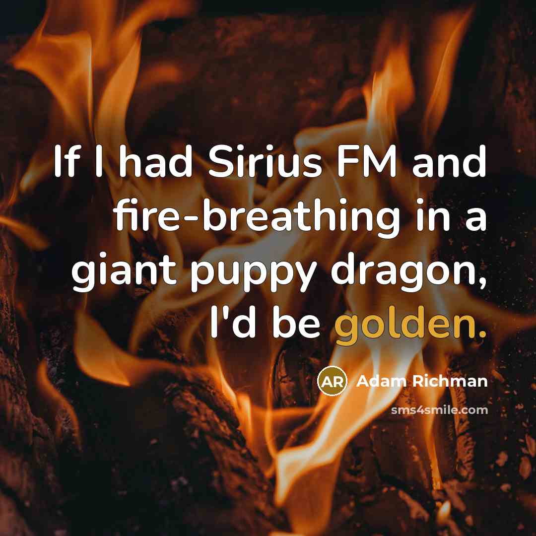 “If I had Sirius FM and fire-breathing in a giant puppy dragon, I'd be golden.” quote by Adam Richman