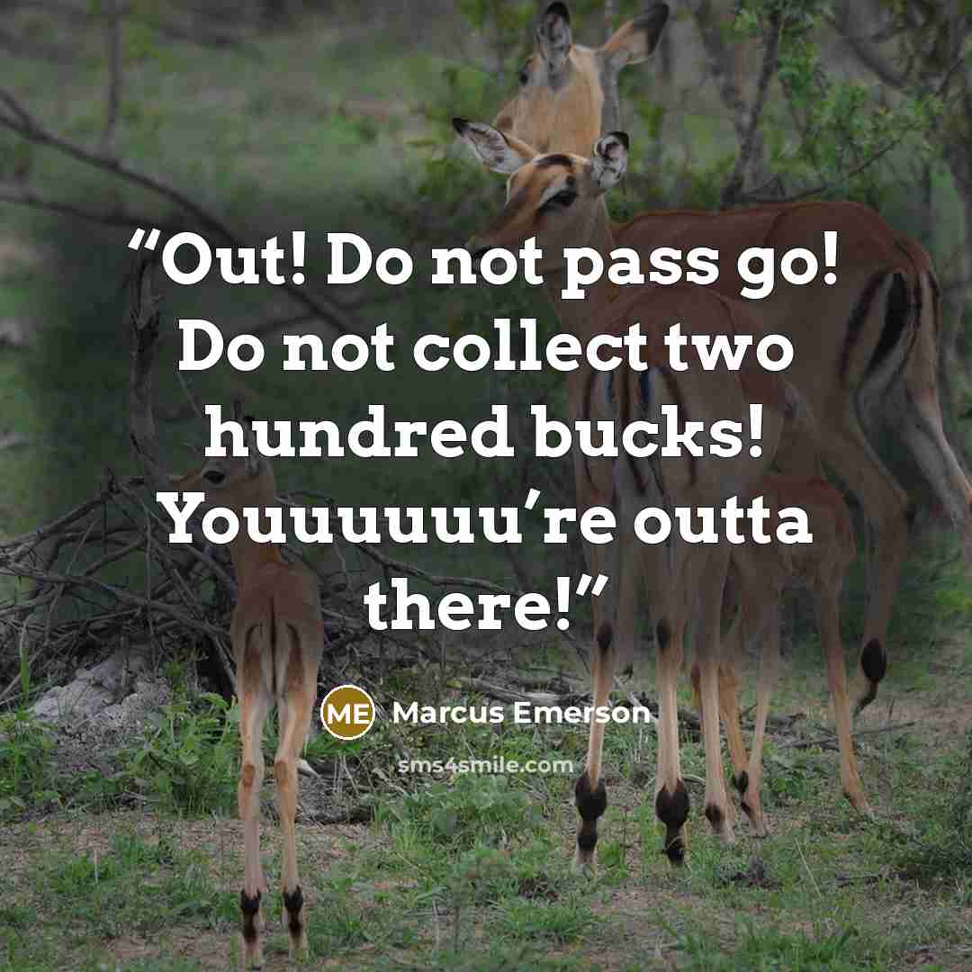 “Out! Do not pass go! Do not collect two hundred bucks! Youuuuuu’re outta there!” quote by Marcus Emerson