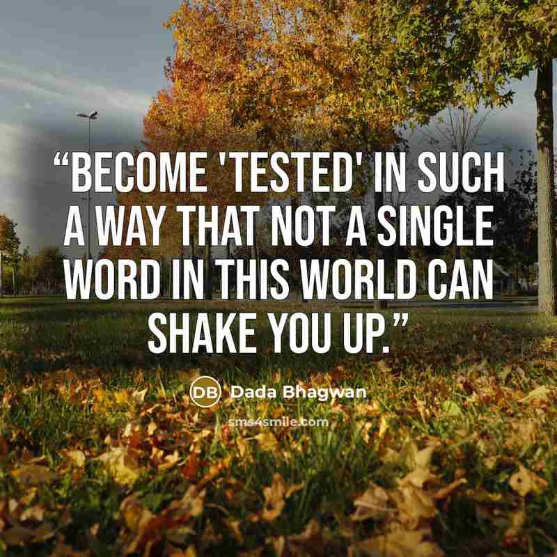 “Become 'tested' in such a way that not a single word in this world can shake you up.” quote by Dada Bhagwan