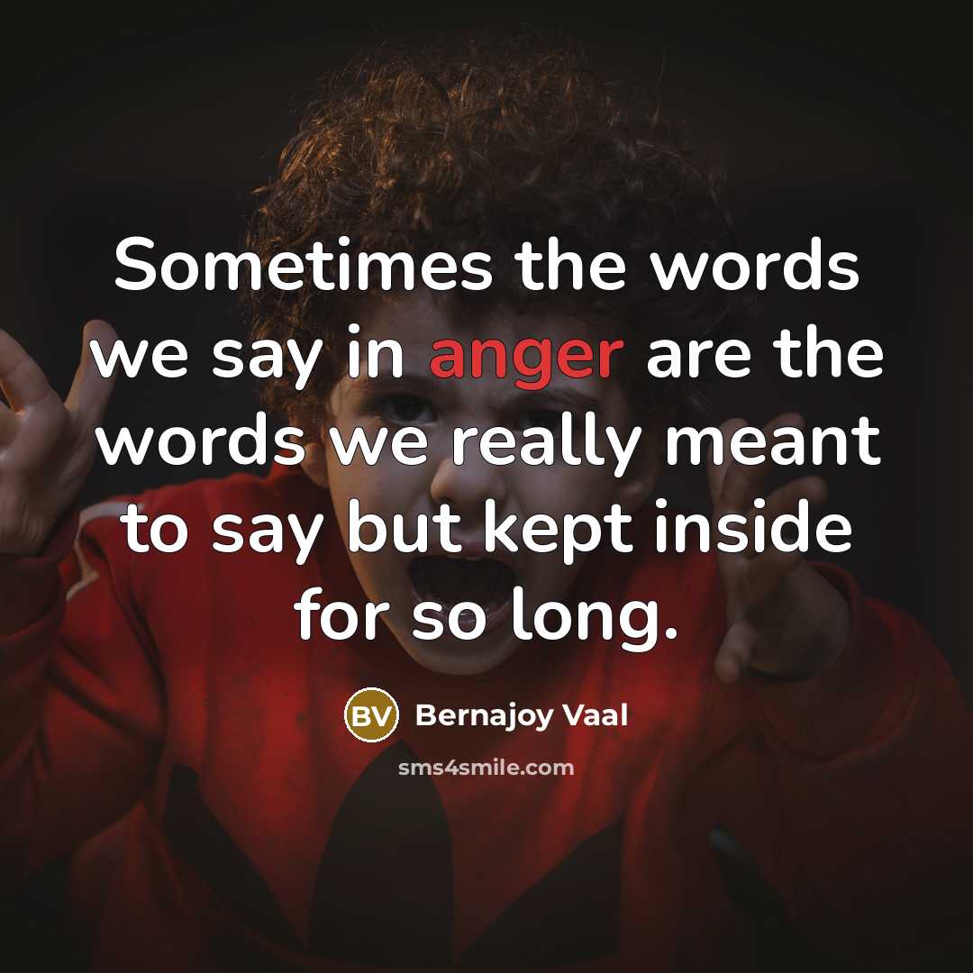 “Sometimes the words we say in anger are the words we really meant to say but kept inside for so long.” quote by Bernajoy Vaal