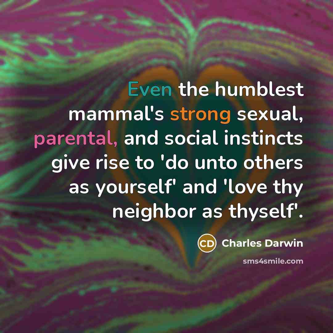 “Even the humblest mammal's strong sexual, parental, and social instincts give rise to 'do unto others as yourself' and 'love thy neighbor as thyself'.” quote by Charles Darwin