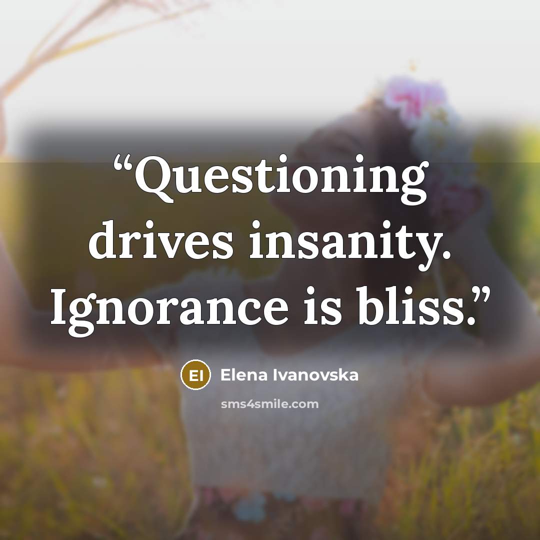 “Questioning drives insanity. Ignorance is bliss.” quote by Elena Ivanovska