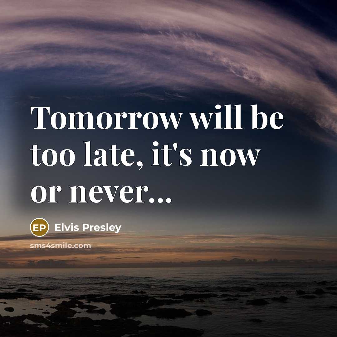 “Tomorrow will be too late, it's now or never...” quote by Elvis Presley