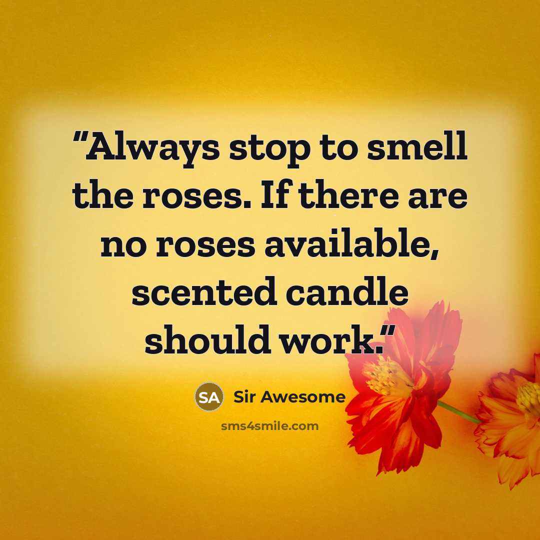 “Always stop to smell the roses. If there are no roses available, scented candle should work.” quote by Sir Awesome