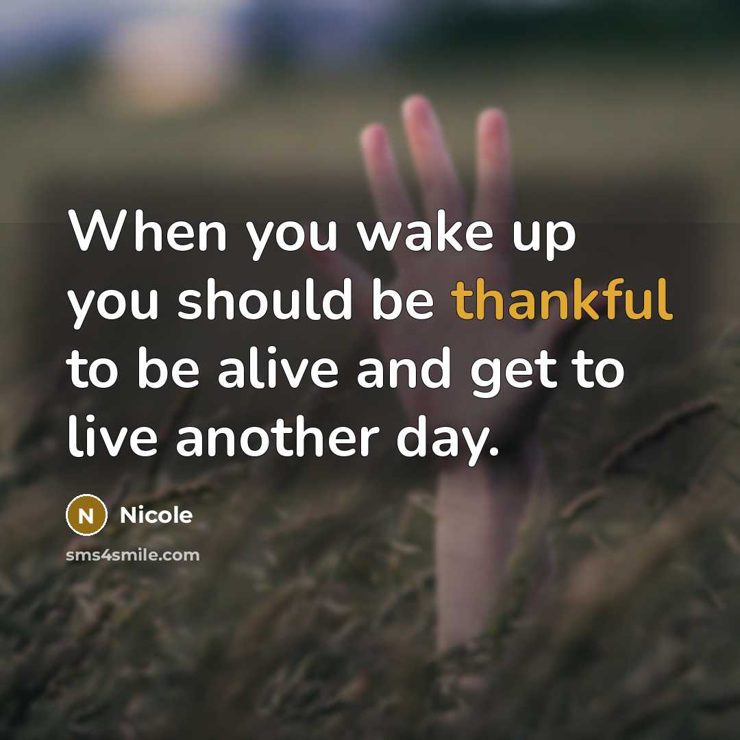 “When you wake up you should be thankful to be alive and get to live another day.” quote by Nicole