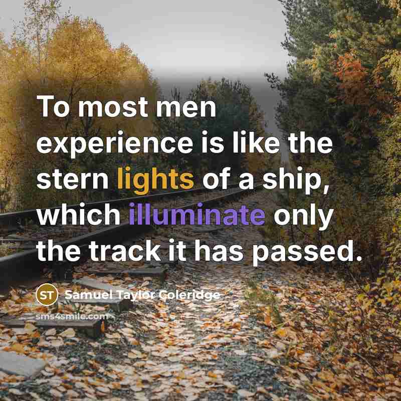 “To most men experience is like the stern lights of a ship, which illuminate only the track it has passed.” quote by Samuel Taylor Coleridge