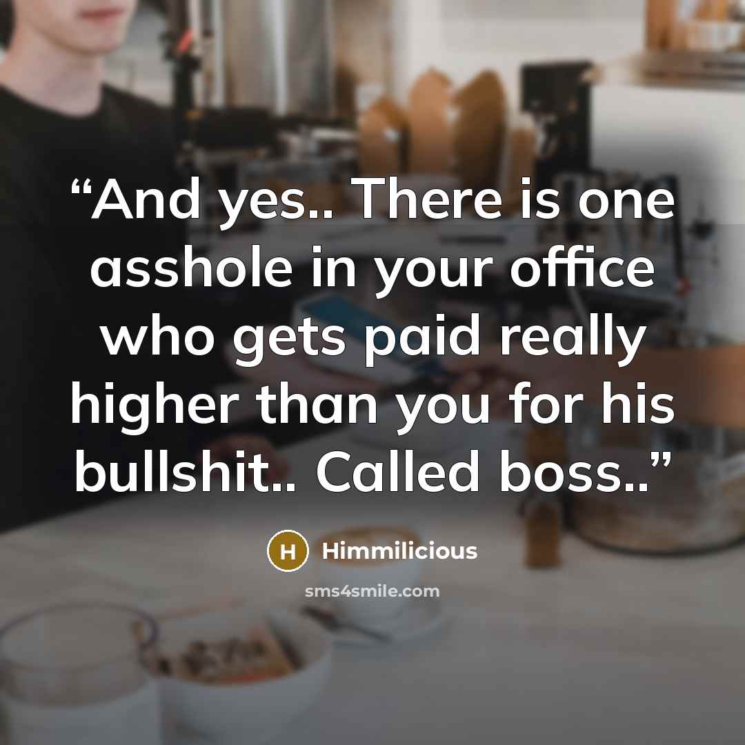 “And yes.. There is one asshole in your office who gets paid really higher than you for his bullshit.. Called boss..” quote by Himmilicious