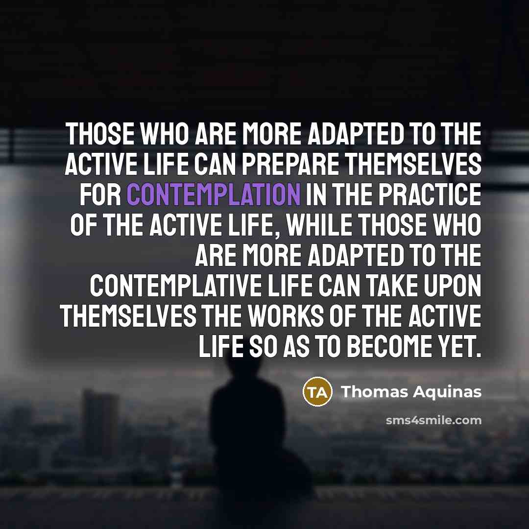 “Those who are more adapted to the active life can prepare themselves for contemplation in the practice of the active life, while those who are more adapted to the contemplative life can take upon themselves the works of the active life so as to become yet.” quote by Thomas Aquinas