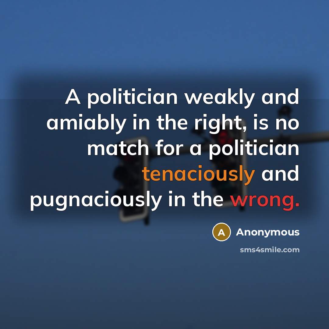 “A politician weakly and amiably in the right, is no match for a politician tenaciously and pugnaciously in the wrong.” quote by Anonymous