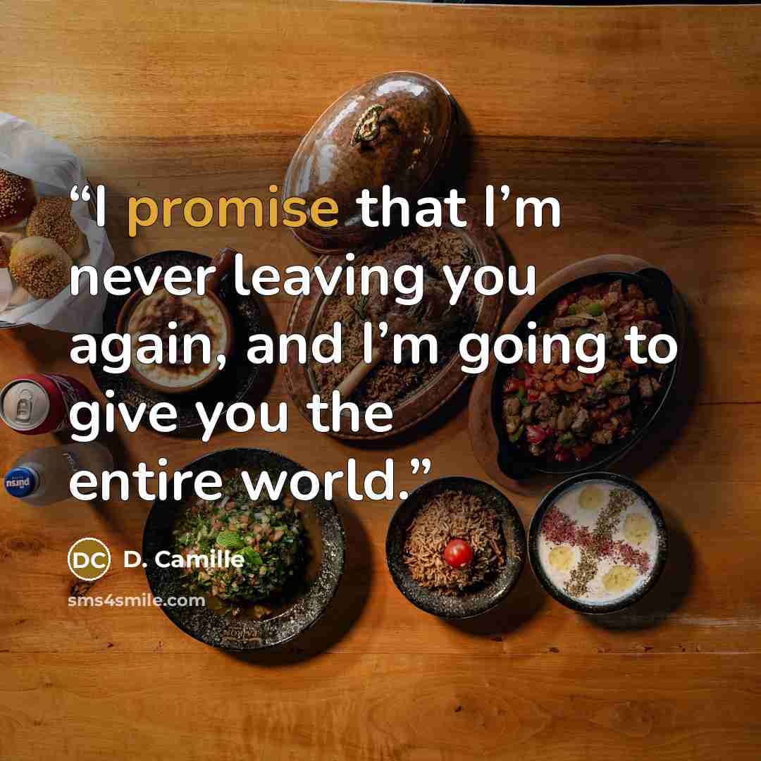 “I promise that I’m never leaving you again, and I’m going to give you the entire world.” quote by D. Camille