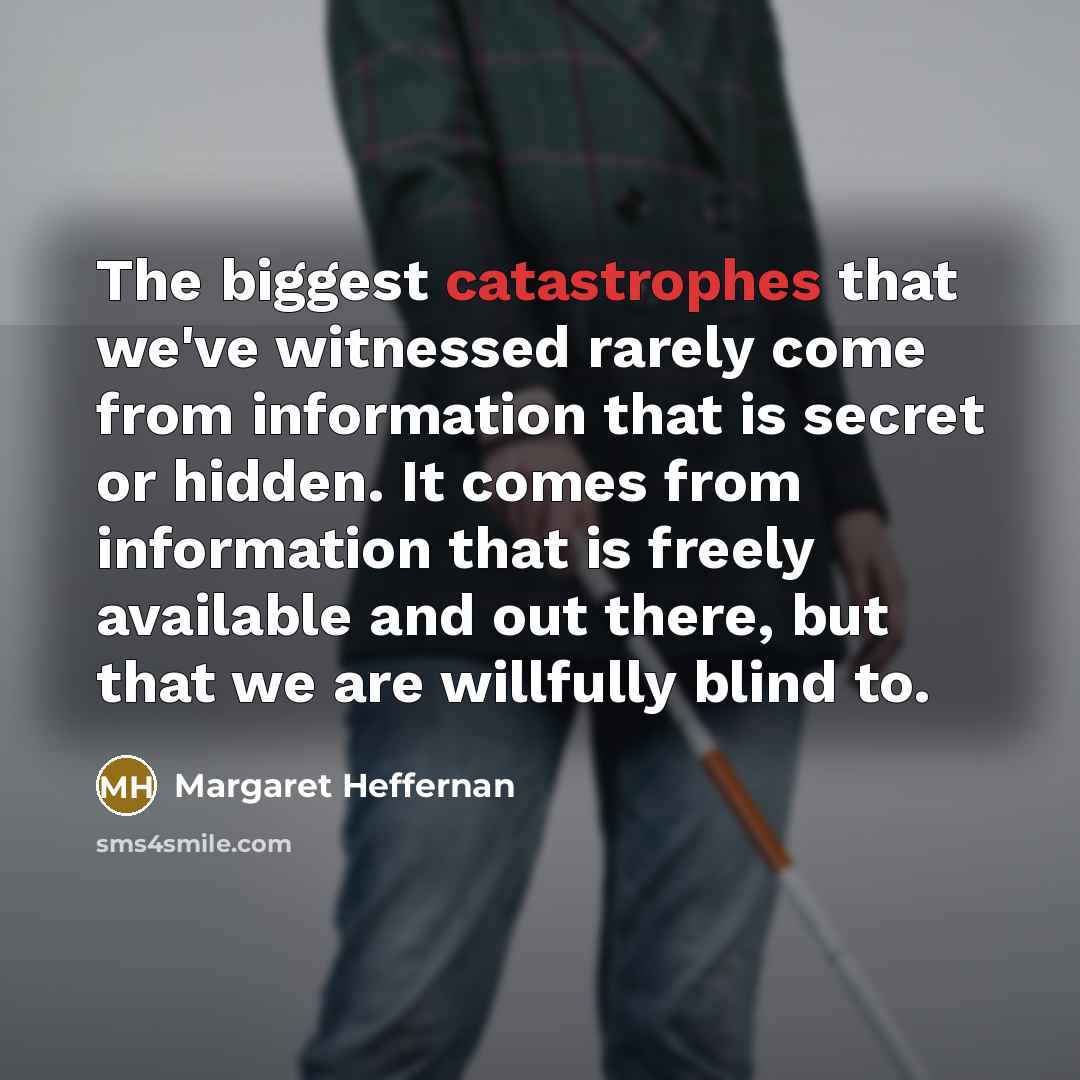 “The biggest catastrophes that we've witnessed rarely come from information that is secret or hidden. It comes from information that is freely available and out there, but that we are willfully blind to.” quote by Margaret Heffernan