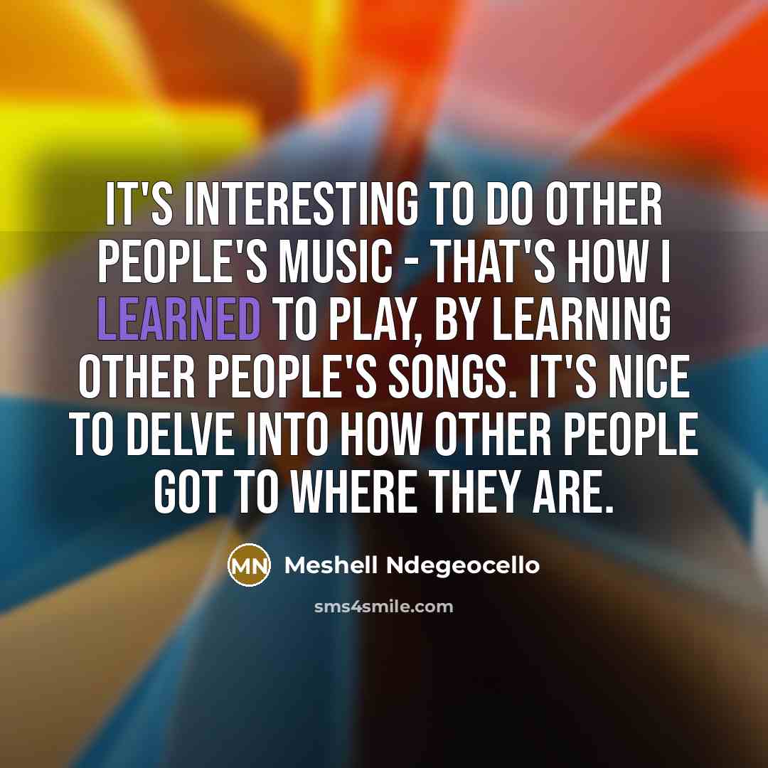“It's interesting to do other people's music - that's how I learned to play, by learning other people's songs. It's nice to delve into how other people got to where they are.” quote by Meshell Ndegeocello