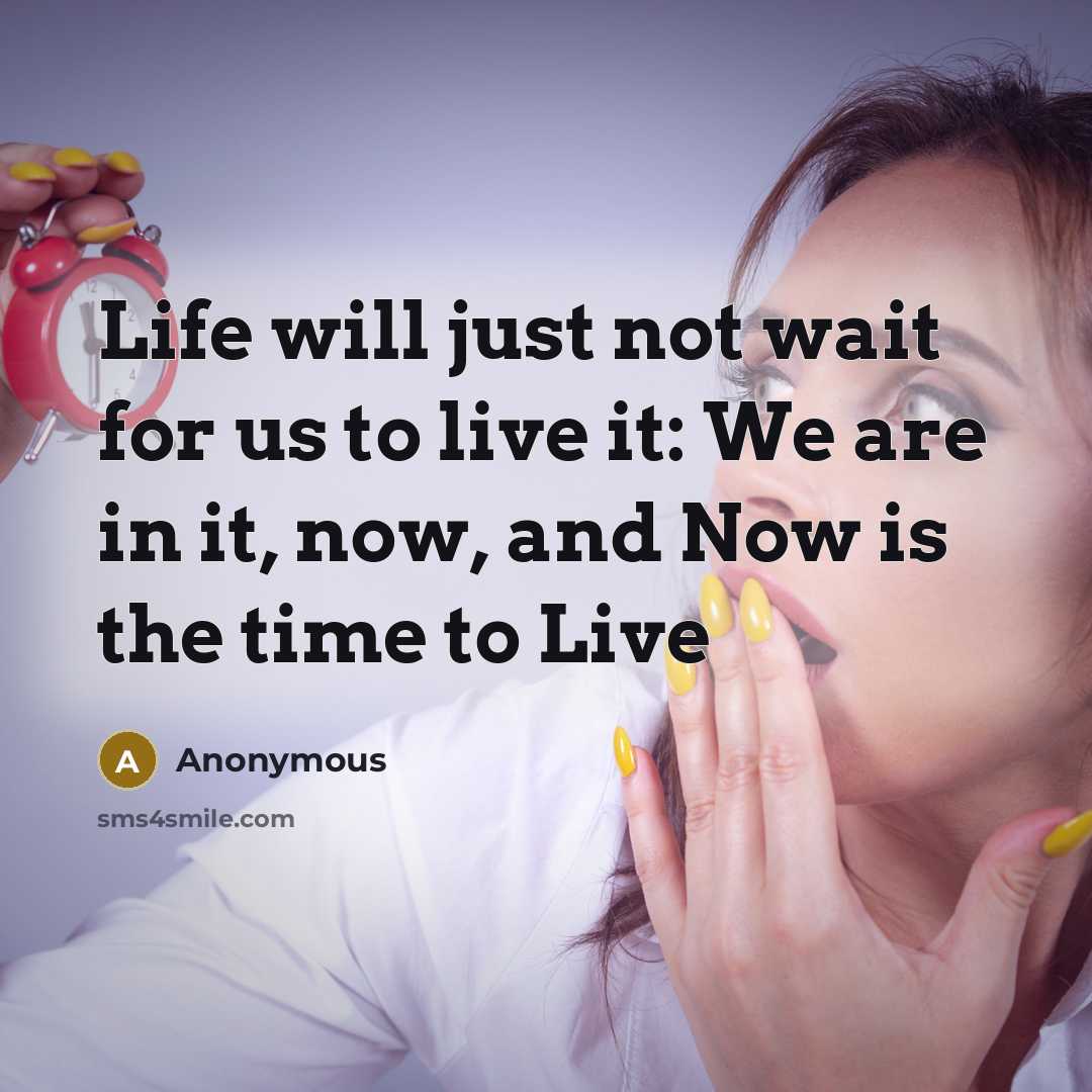 “Life will just not wait for us to live it: We are in it, now, and Now is the time to Live” quote by Anonymous