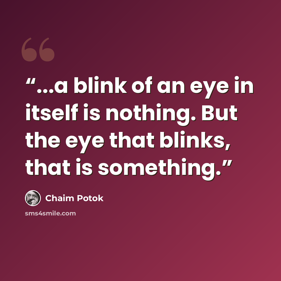 “...a blink of an eye in itself is nothing. But the eye that blinks, that is something.” quote by Chaim Potok