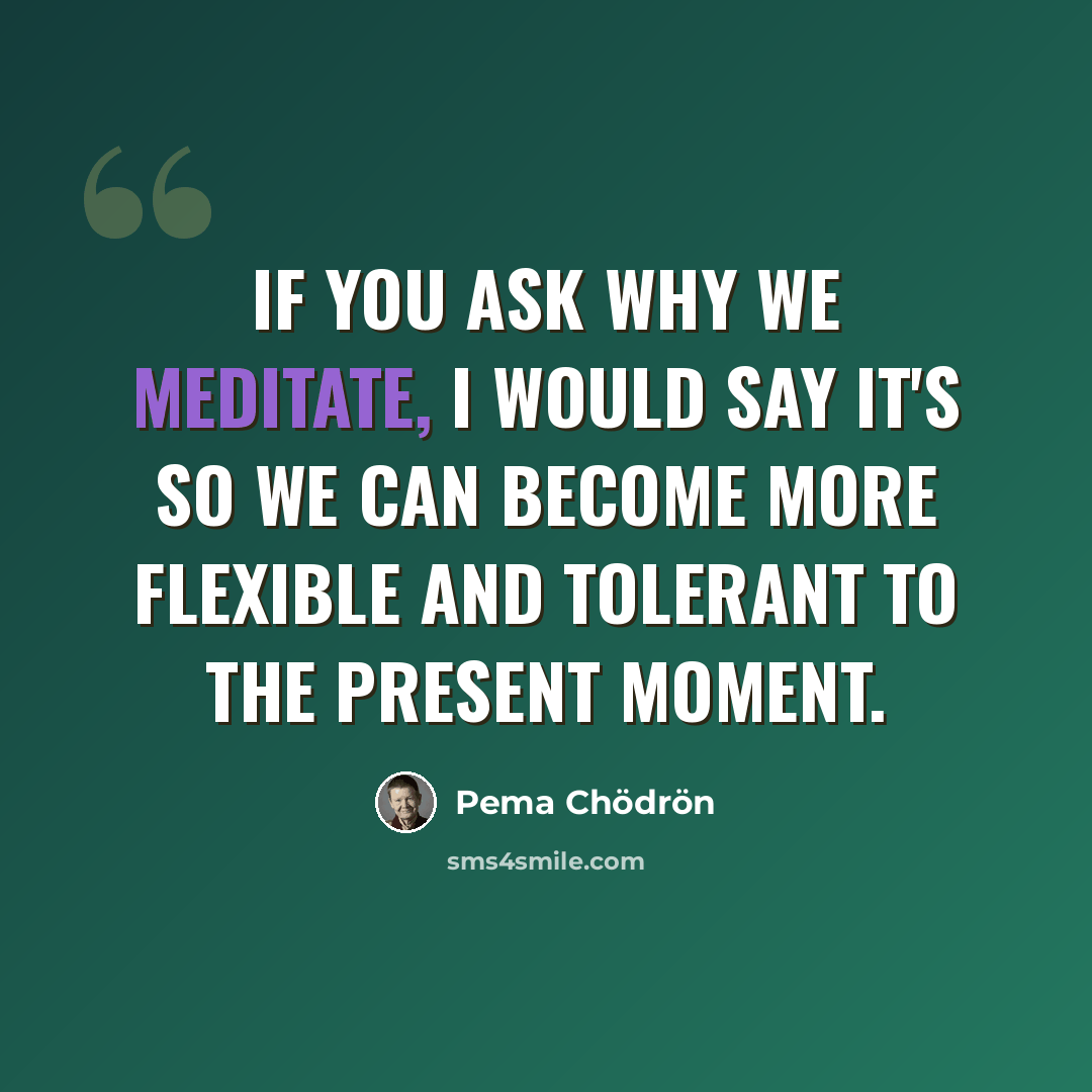 “If you ask why we meditate, I would say it's so we can become more flexible and tolerant to the present moment.” quote by Pema Chodron