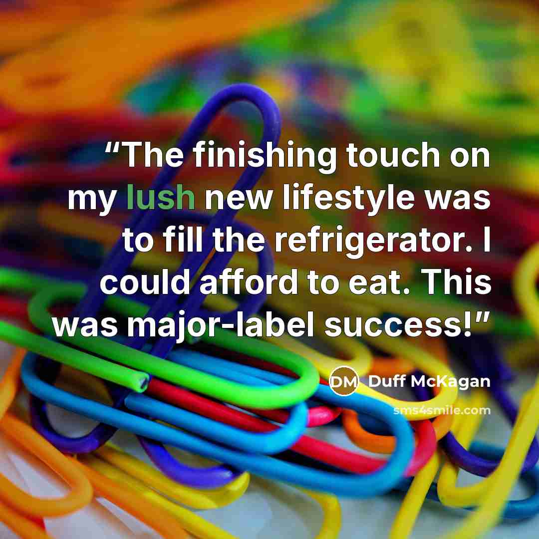 “The finishing touch on my lush new lifestyle was to fill the refrigerator. I could afford to eat. This was major-label success!” quote by Duff McKagan