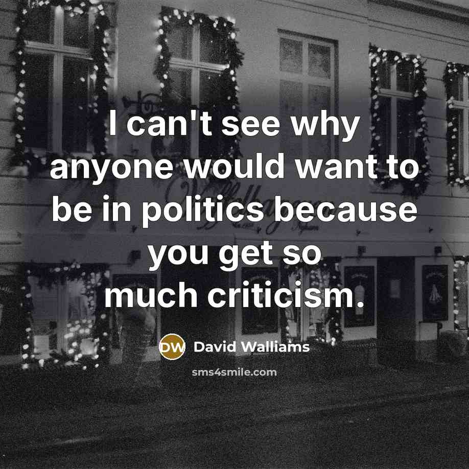 “I can't see why anyone would want to be in politics because you get so much criticism.” quote by David Walliams