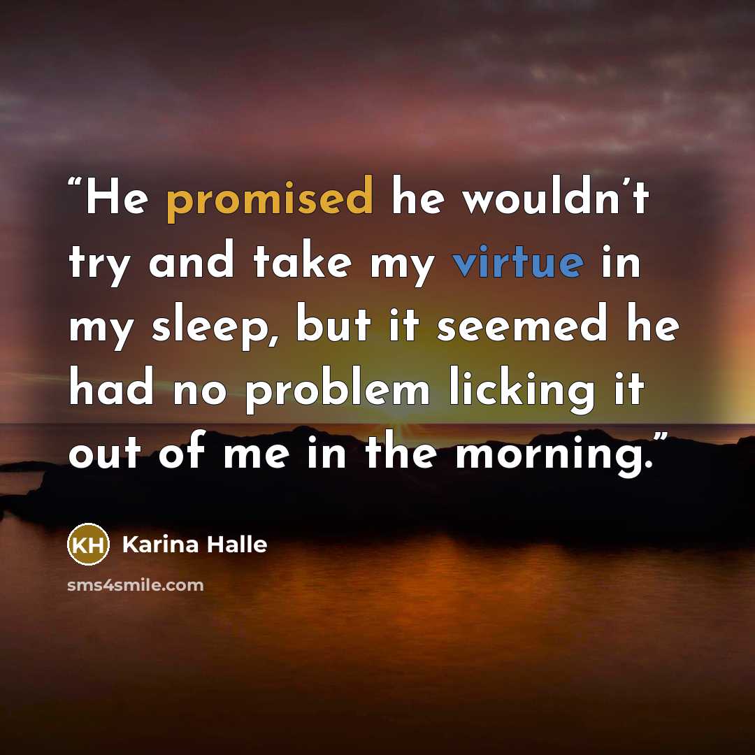“He promised he wouldn’t try and take my virtue in my sleep, but it seemed he had no problem licking it out of me in the morning.” quote by Karina Halle